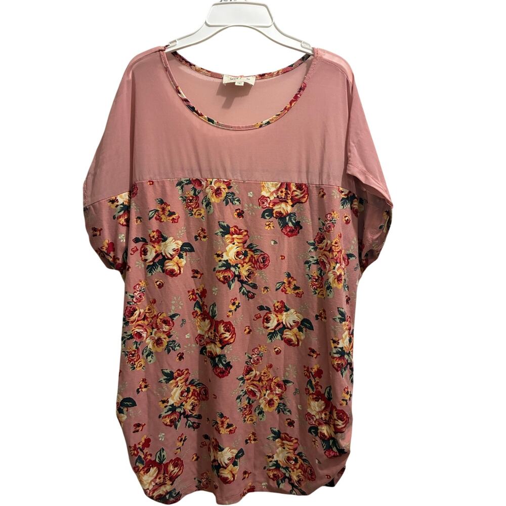 Love J Floral Mixed Media Short Sleeve Top - Size 2X